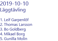 2019-10-10 Läggtävling 1. Leif Garpenlöf 2. Thomas Larsson 3. Bo Goldberg 4. Mikael Borg 5. Gunilla Molin