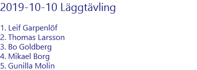 2019-10-10 Läggtävling 1. Leif Garpenlöf 2. Thomas Larsson 3. Bo Goldberg 4. Mikael Borg 5. Gunilla Molin